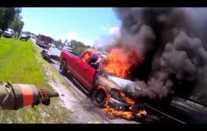 Working Vehicle Fire on Garden State Parkway NJ Helmet Cam